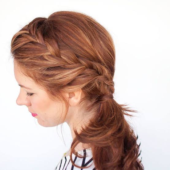 Auburn Braid Into Ponytail — Classy Braids to the Side