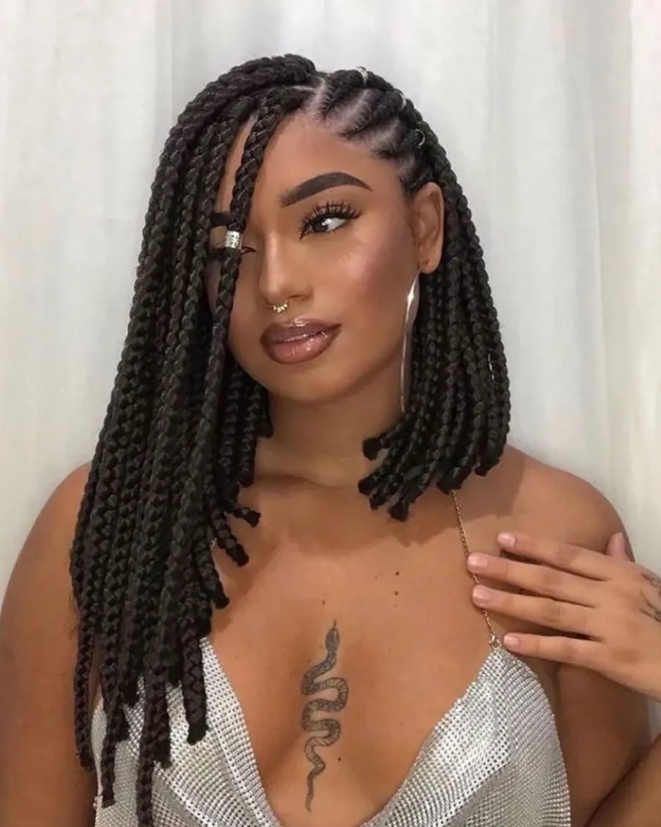 Chin-Length Bob with Asymmetrical Braids — Classy Braids to the Side