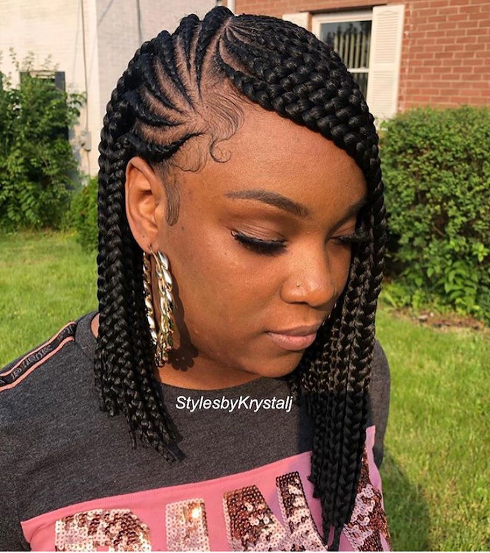Collarbone Cornrows with Side-Swept Bangs — Classy Braids to the Side