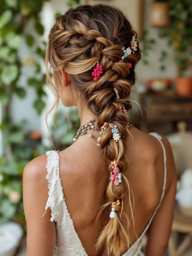Blonde Braid with Floral Accessories — Classy Braids to the Side