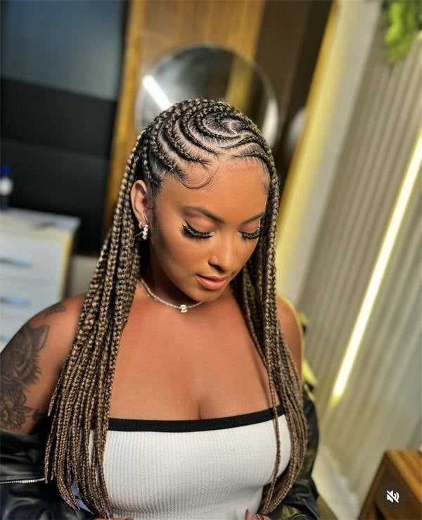 Dark Brown Cornrows with Middle Part — Classy Braids to the Side