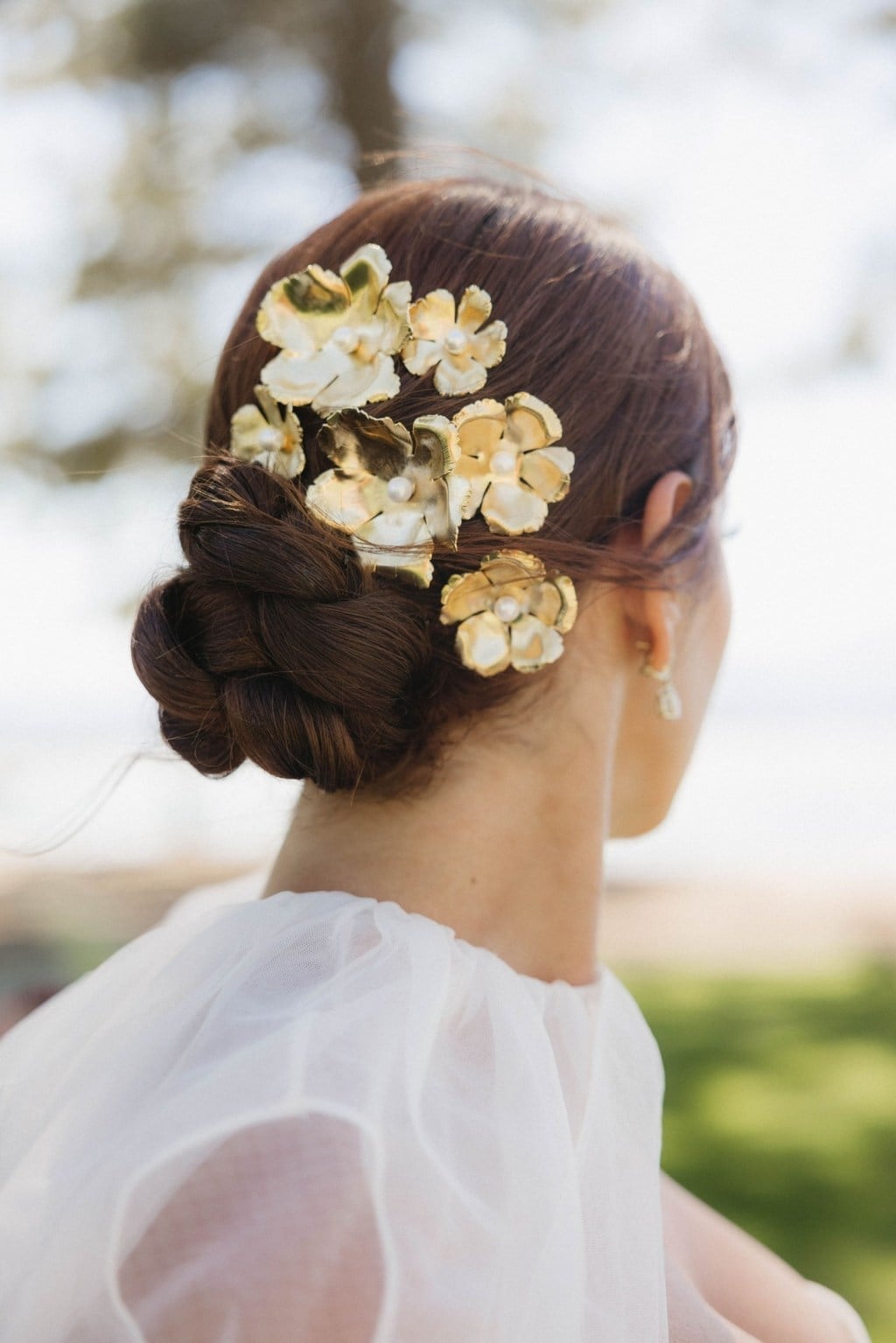Dark Brown Braided Bun With Gold Pins Dark Brown Braided Bun With Gold Pins — Classy Bridal Bun