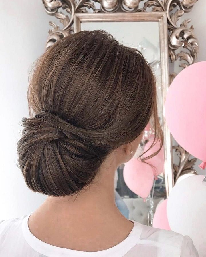 Sleek Dark Brown Chignon, Straight Sleek Dark Brown Chignon, Straight — Classy Bridal Bun
