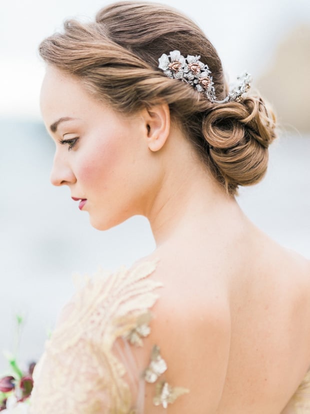 Warm Brown Twisted Bun With Accessory Warm Brown Twisted Bun With Accessory — Classy Bridal Bun
