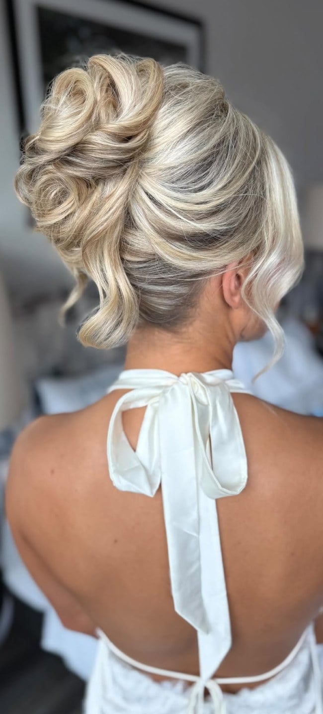 Platinum Blonde High Bun With Curls Platinum Blonde High Bun With Curls — Classy Bridal Bun