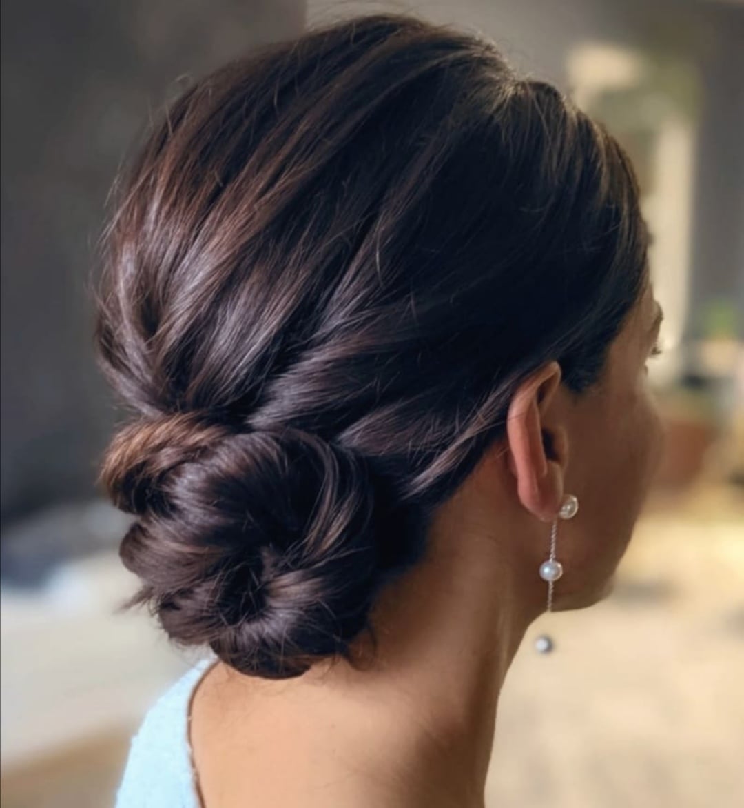 Dark Brown Softly Textured Low Bun Dark Brown Softly Textured Low Bun — Classy Bridal Bun