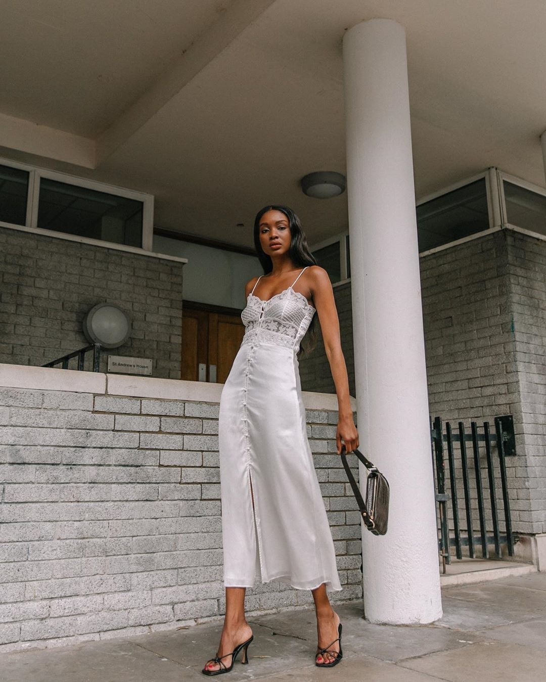 White Satin Slip Dress with Lace Trim White Satin Slip Dress with Lace Trim — Classy Bridal Shower Outfits for Guest
