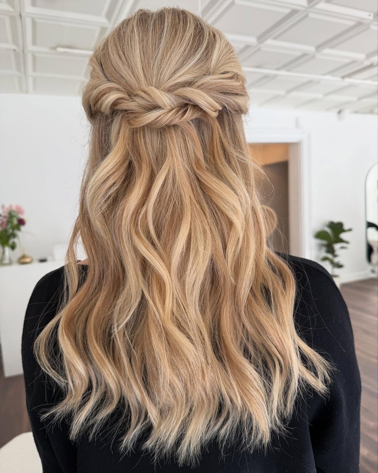 Blonde Collarbone Waves With Twisted Braid Detail — Classy Bridesmaid Hairstyles Half Up