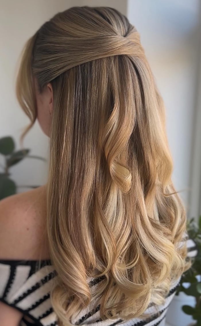 Ash Blonde Collarbone Waves With Smooth Twisted Top, Wavy — Classy Bridesmaid Hairstyles Half Up