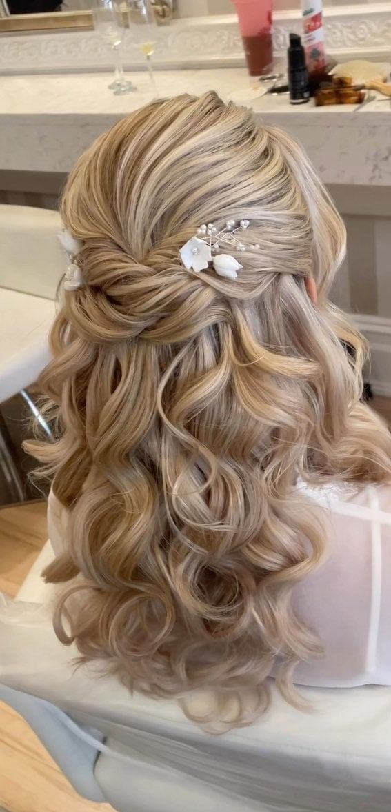 Collarbone Blonde Half Up With Twisted Crown And Pins — Classy Bridesmaid Hairstyles Half Up