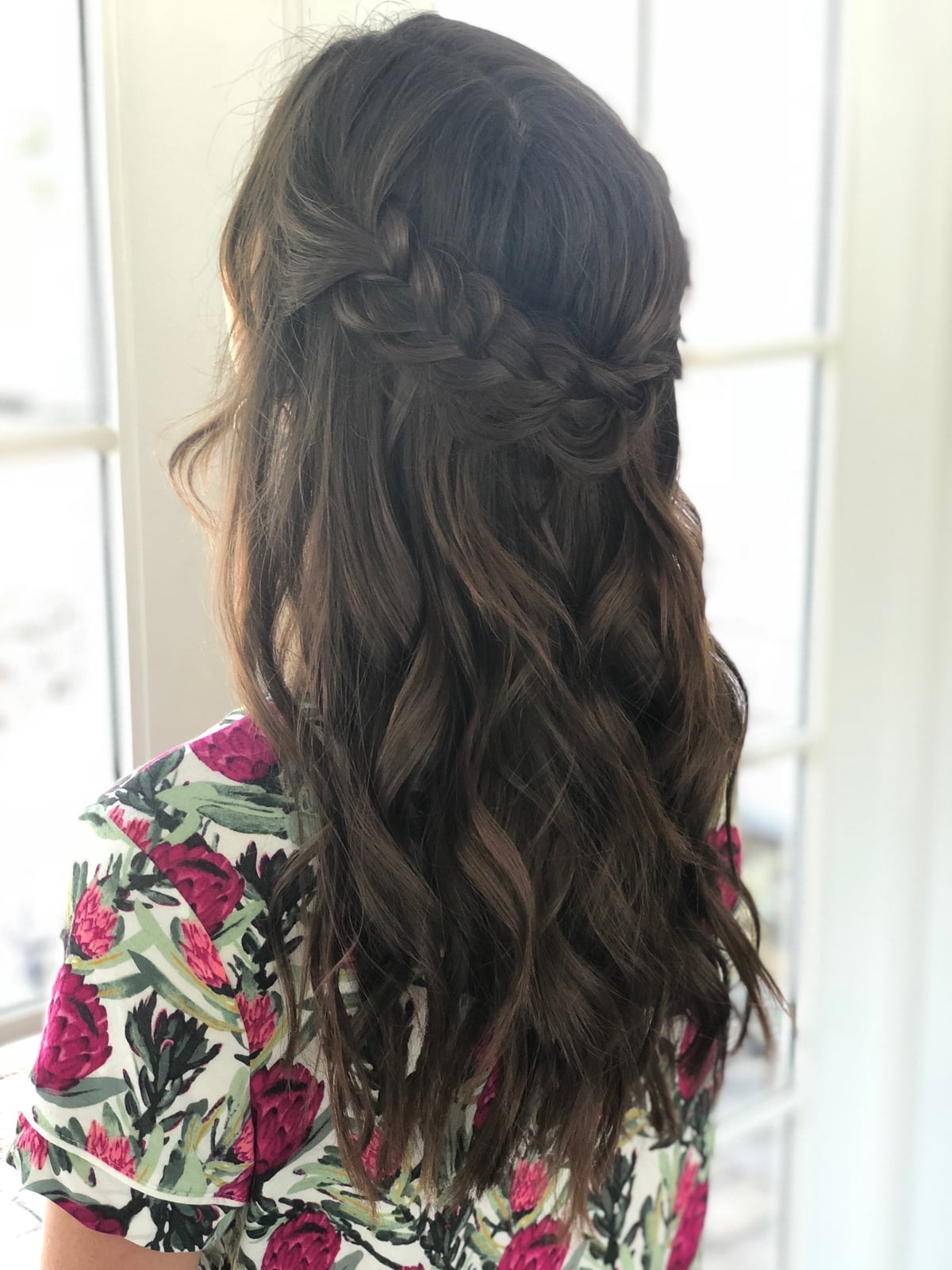 Mid-Back Dark Brown Half Up With Delicate Side Braid, Wavy — Classy Bridesmaid Hairstyles Half Up