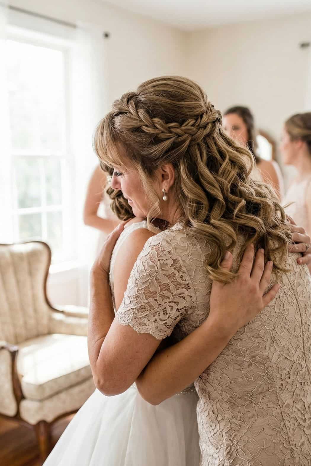 Mid-Back Honey Blonde Half Up With Braided Crown — Classy Bridesmaid Hairstyles Half Up