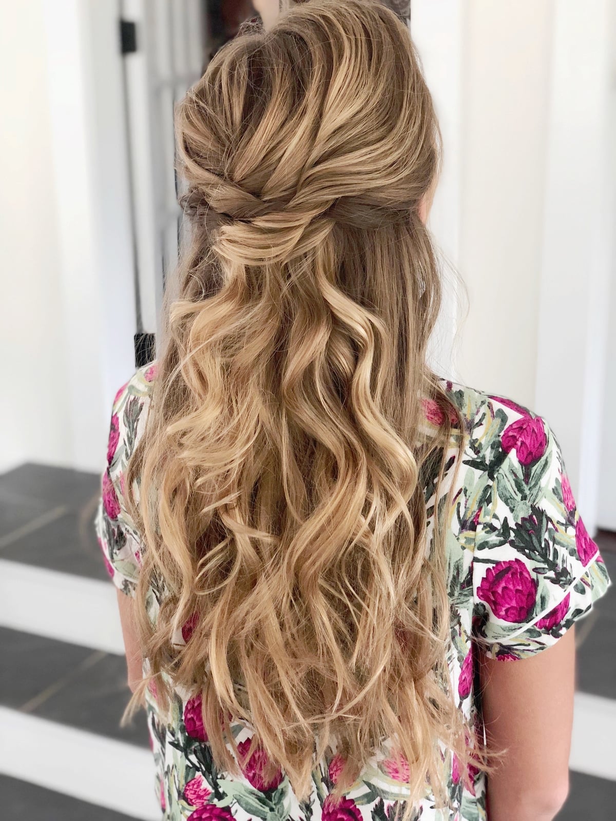 Long Blonde Balayage Half Up With Braids And Waves — Classy Bridesmaid Hairstyles Half Up