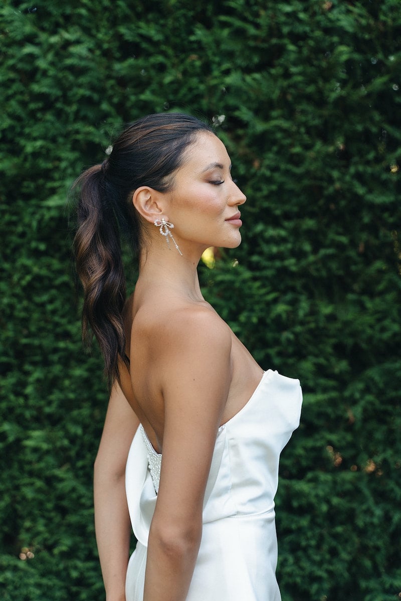 Dark Brown Ponytail With Glossy Straight Finish Dark Brown Ponytail With Glossy Straight Finish — Classy Bridesmaid Ponytail