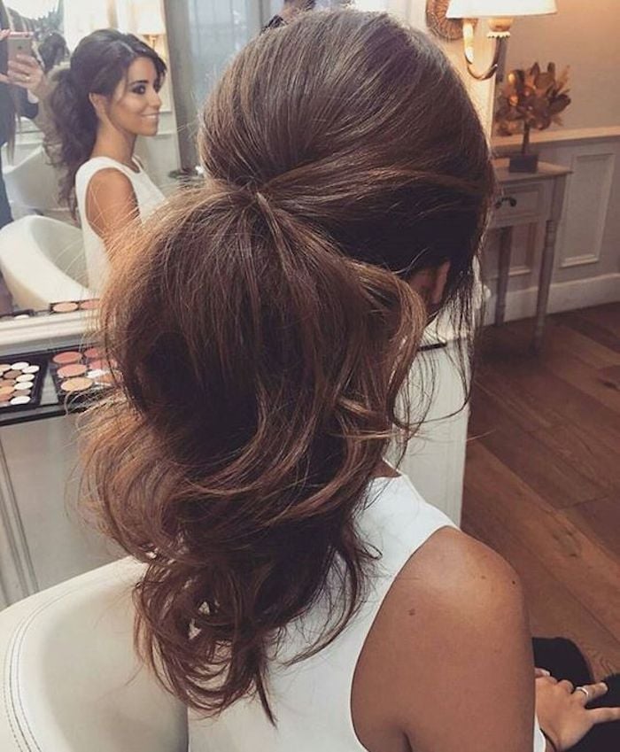 Voluminous Dark Brown Ponytail With Blowout Voluminous Dark Brown Ponytail With Blowout — Classy Bridesmaid Ponytail