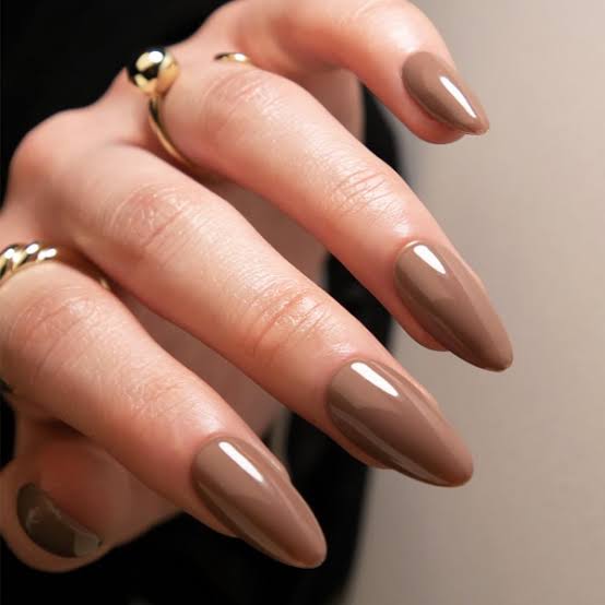 Silver Line Detail Warm Brown Long Almond Nails Silver Line Detail Warm Brown Long Almond Nails — Classy Brown Almond Nails