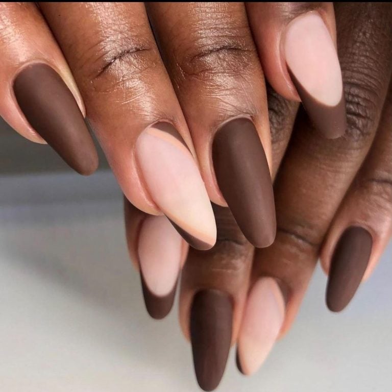 Matte Geometric Color Block Almond Nails Matte Geometric Color Block Almond Nails — Classy Brown Almond Nails