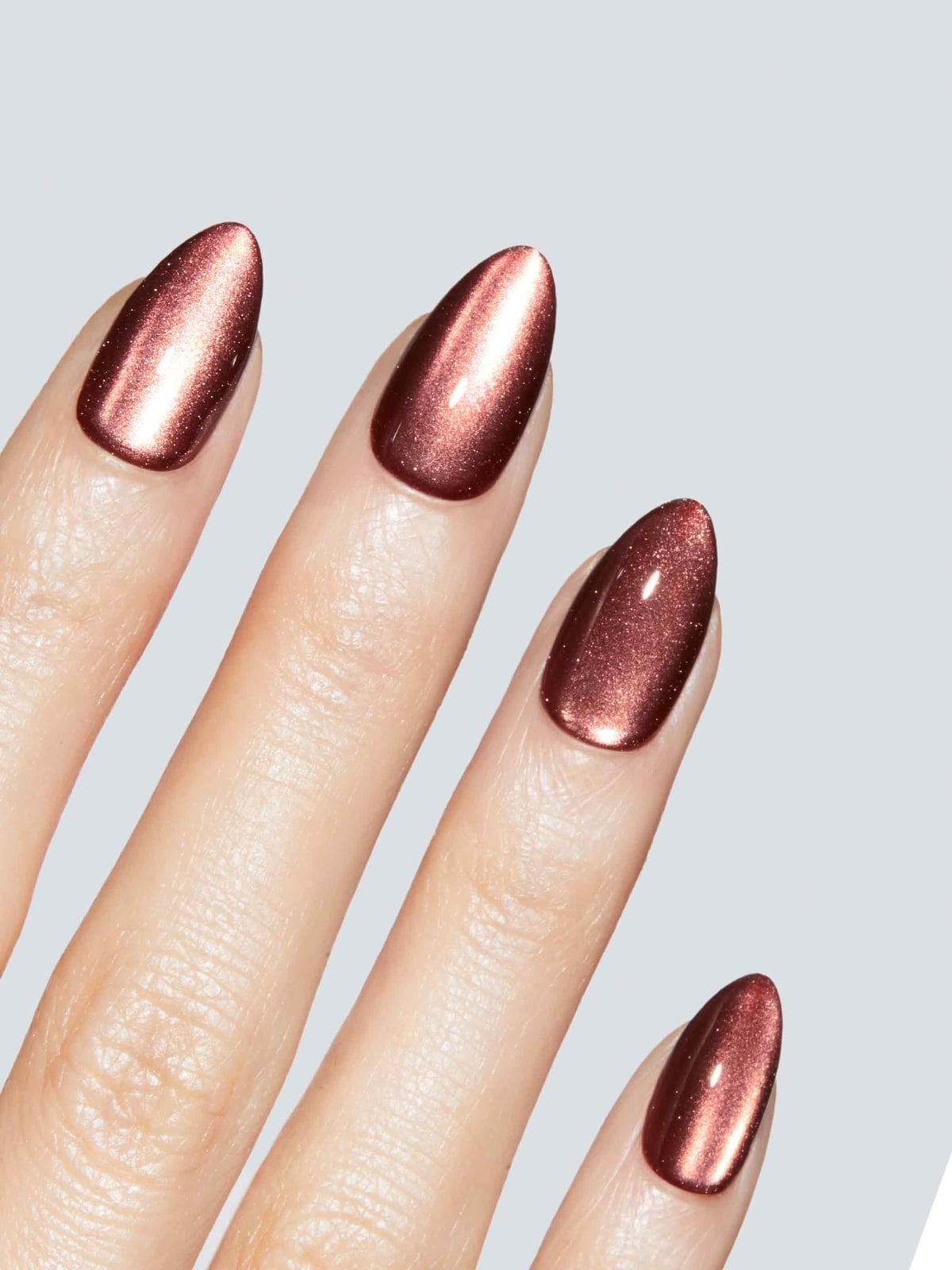 Metallic Rose Gold Brown Undertone Almond Nails Metallic Rose Gold Brown Undertone Almond Nails — Classy Brown Almond Nails