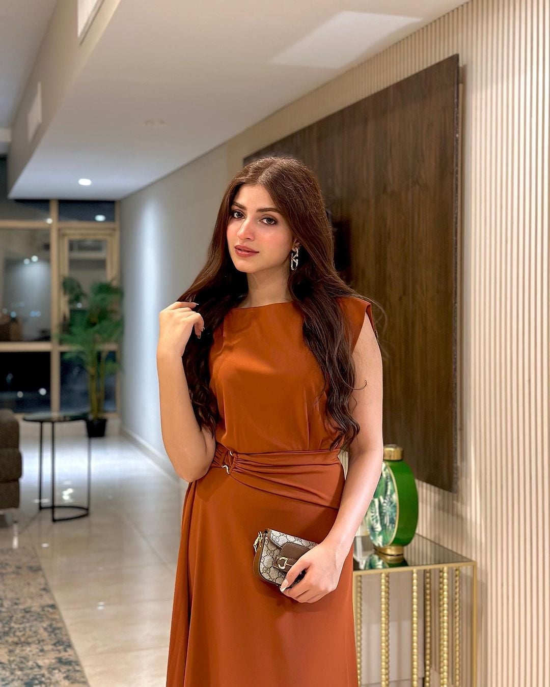 Sleeveless A-line Midi Dress With Cinched Waist — Classy Brown Dress