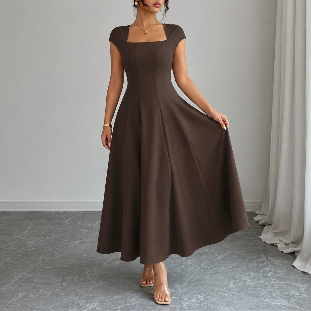 Fit and Flare Dress With Full Skirt — Classy Brown Dress
