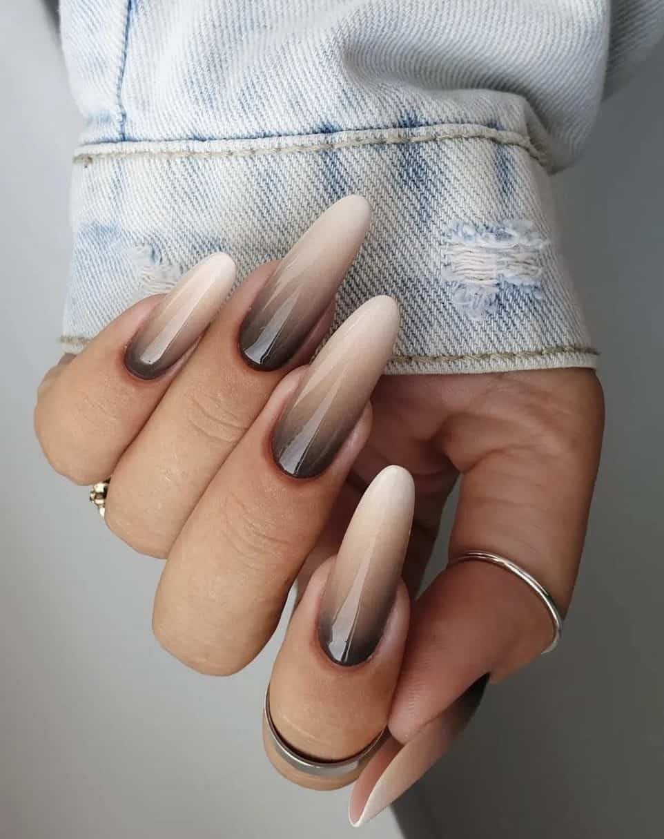 Long Pointed Dark Brown To Light Brown Ombre — Classy Brown Ombre Nails