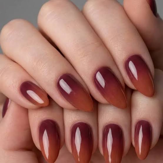 Medium Almond Reddish Brown To Orange Ombre — Classy Brown Ombre Nails
