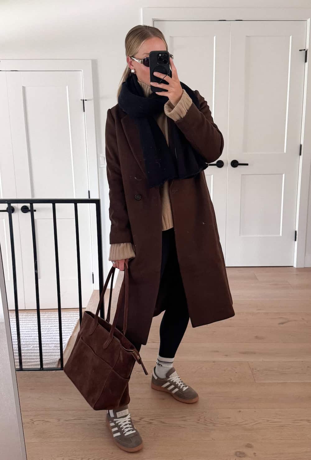 Brown Long Coat with Beige Turtleneck and Leggings Brown Long Coat with Beige Turtleneck and Leggings — Classy Brown Outfits