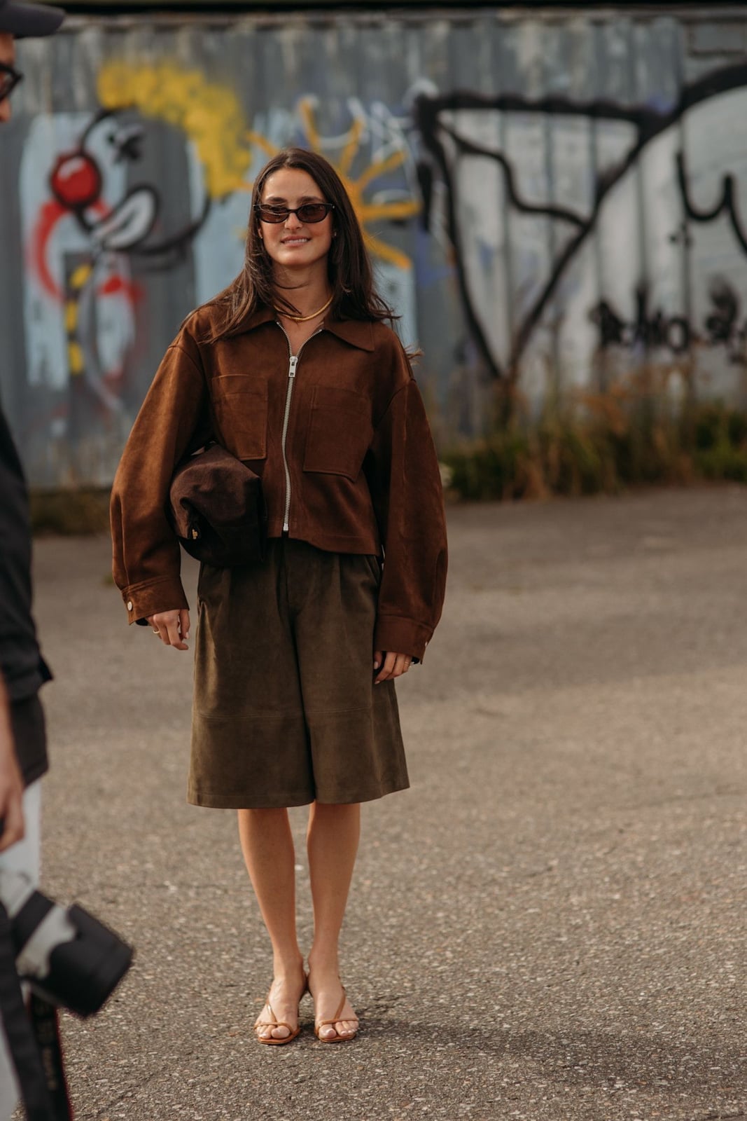 Brown Suede Jacket Over Collared Shirt and Shorts Brown Suede Jacket Over Collared Shirt and Shorts — Classy Brown Outfits