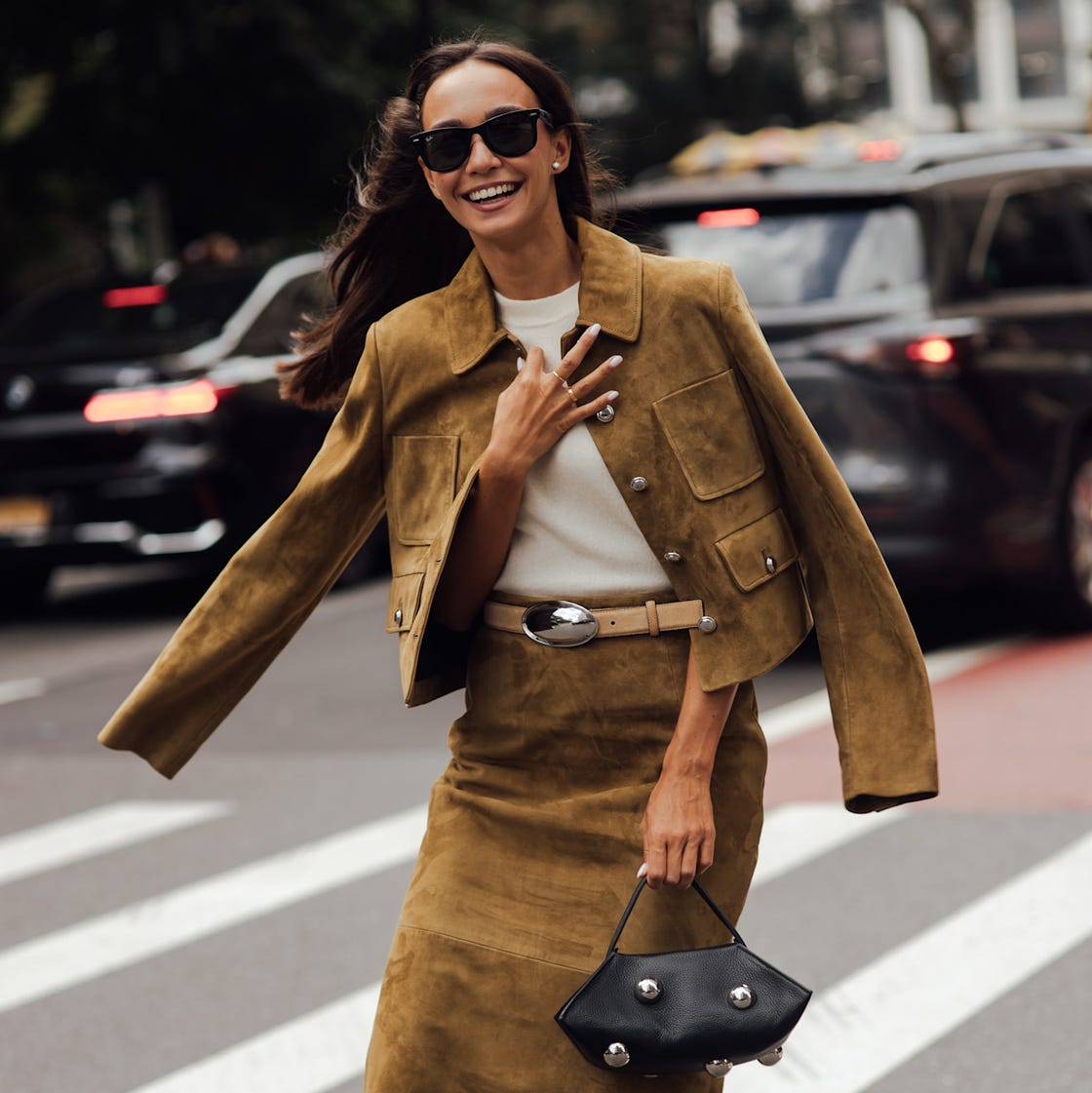 Tan Suede Cropped Jacket and Midi Skirt Set Tan Suede Cropped Jacket and Midi Skirt Set — Classy Brown Outfits