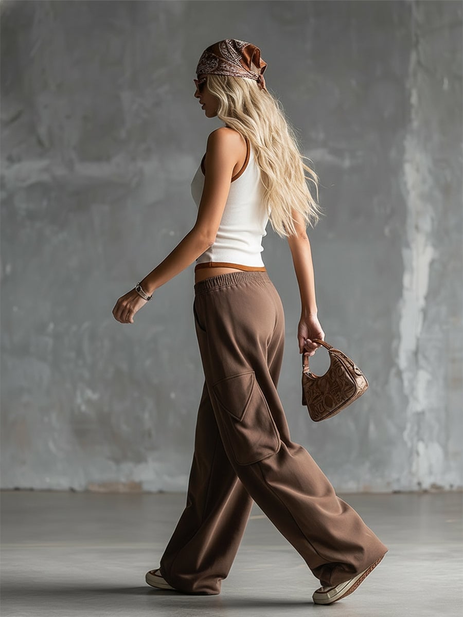 Brown Cargo Sweatpants With Bandana Accent — Classy Brown Sweatpants Outfit