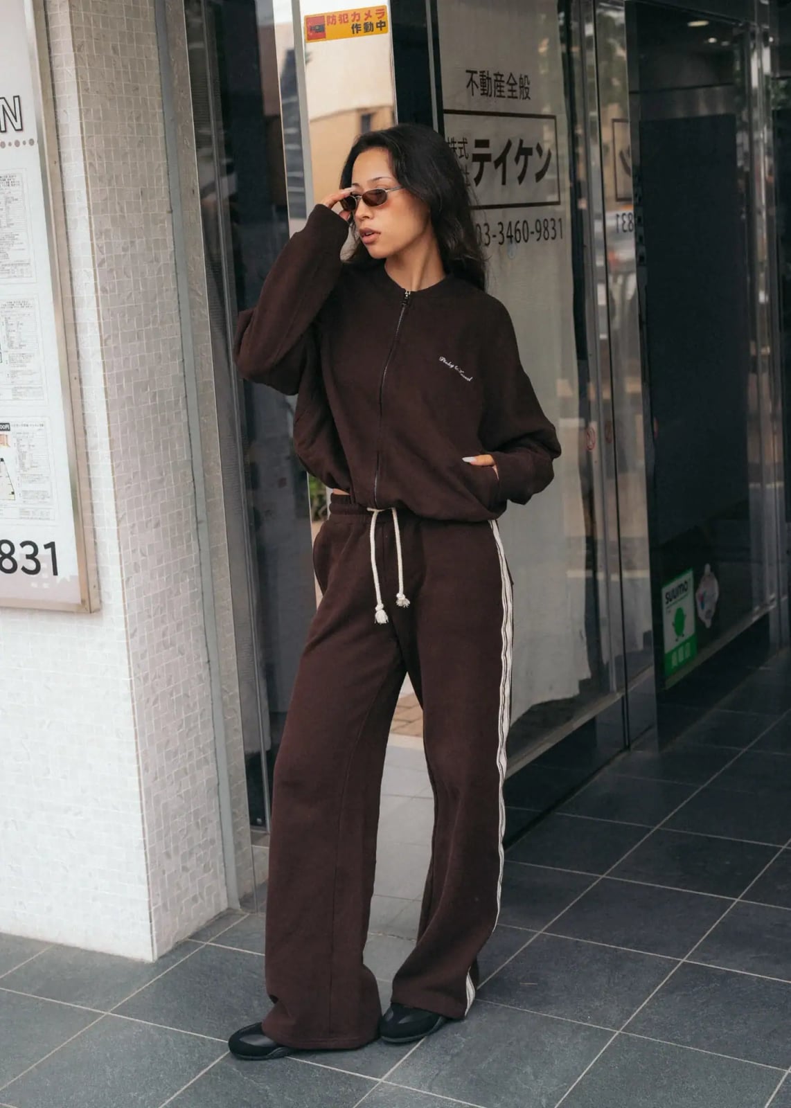 Brown Tracksuit With White Side Stripes — Classy Brown Sweatpants Outfit