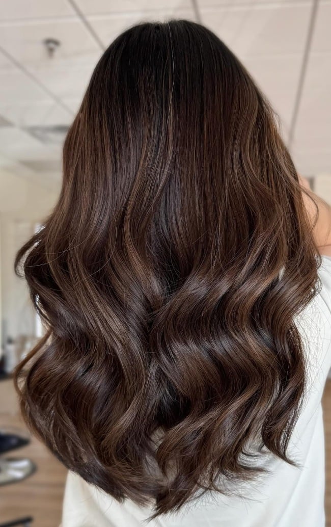Mid-Back Deep Espresso With Lowlights Mid-Back Deep Espresso With Lowlights — Classy Brunette Hair Colors
