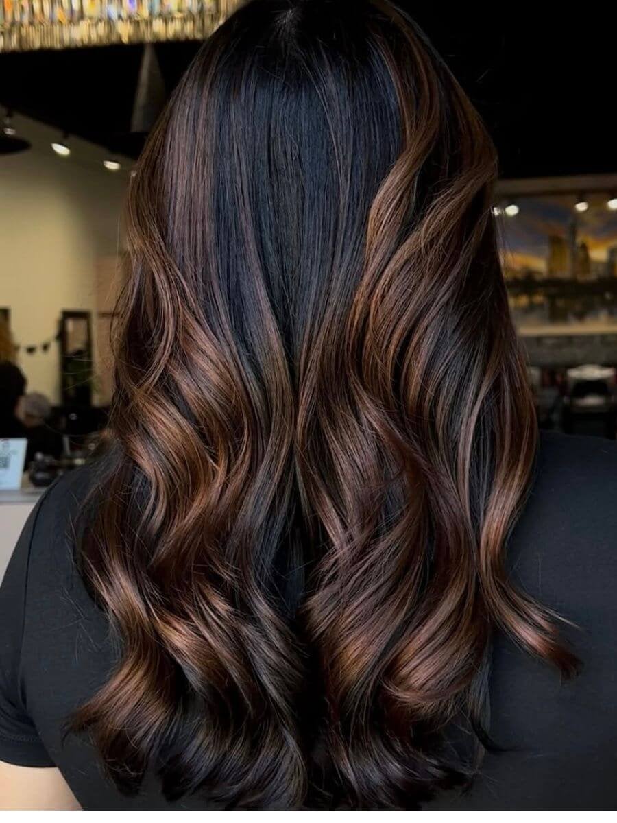 Mid-Back Deep Brunette With Lighter Highlights Mid-Back Deep Brunette With Lighter Highlights — Classy Brunette Hair Colors