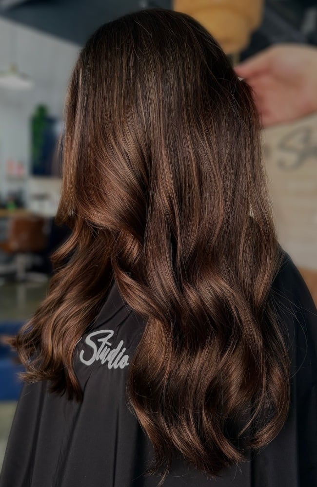 Mid-Back Espresso Brown With Curls and Subtle Layers Throughout Mid-Back Espresso Brown With Curls and Subtle Layers Throughout — Classy Brunette Hair Colors