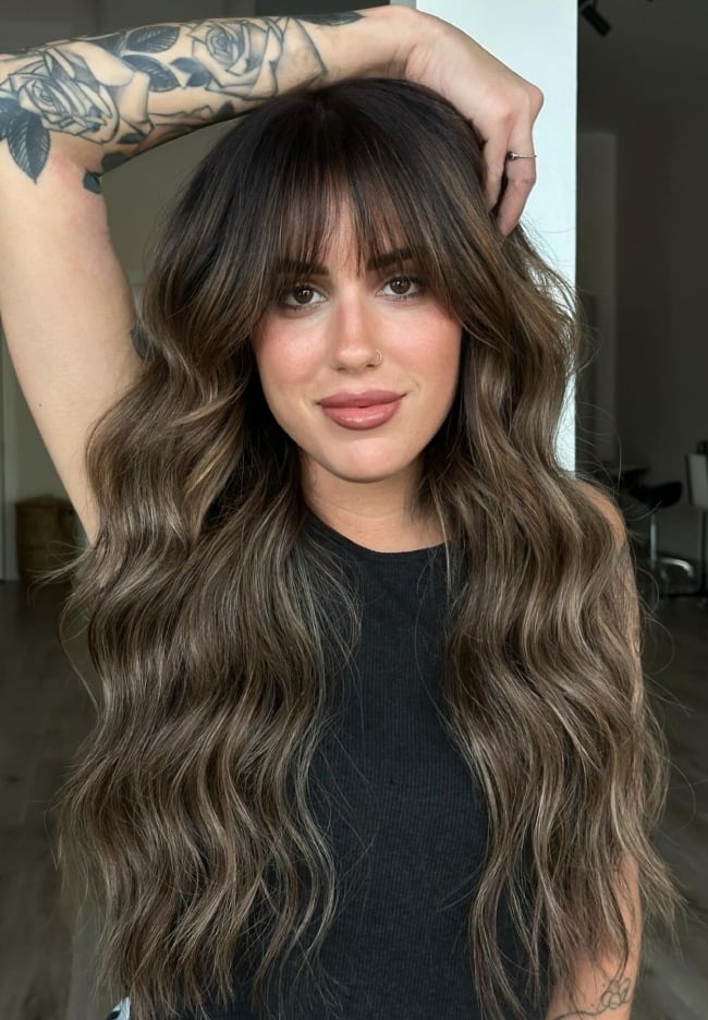 Mid-Back Dark Brown With Ash Blonde Highlights Mid-Back Dark Brown With Ash Blonde Highlights — Classy Brunette Hair Colors