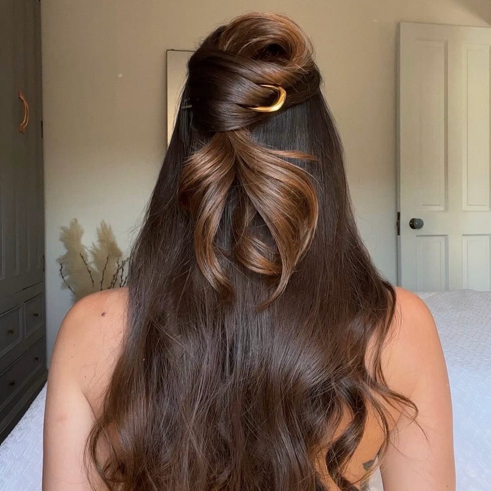 Half Updo On Long Dark Brown Hair — Classy Brush Hair