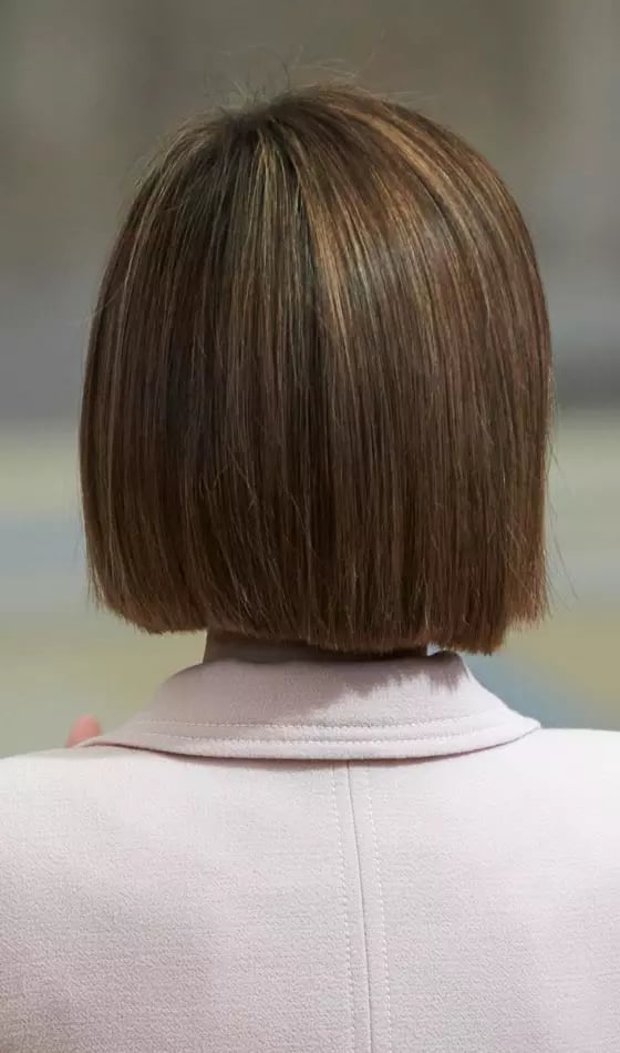 Blunt Chin Length Bob With Dark Brown With Subtle Highlights — Classy Brush Hair