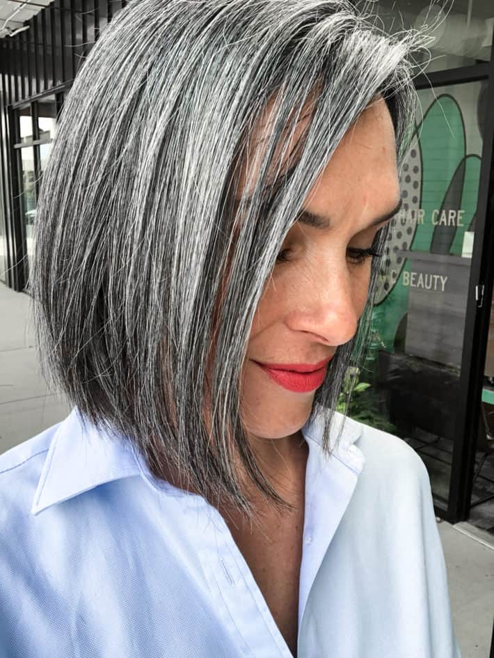 Chin Length Grey Bob With Side Bangs — Classy Brush Hair