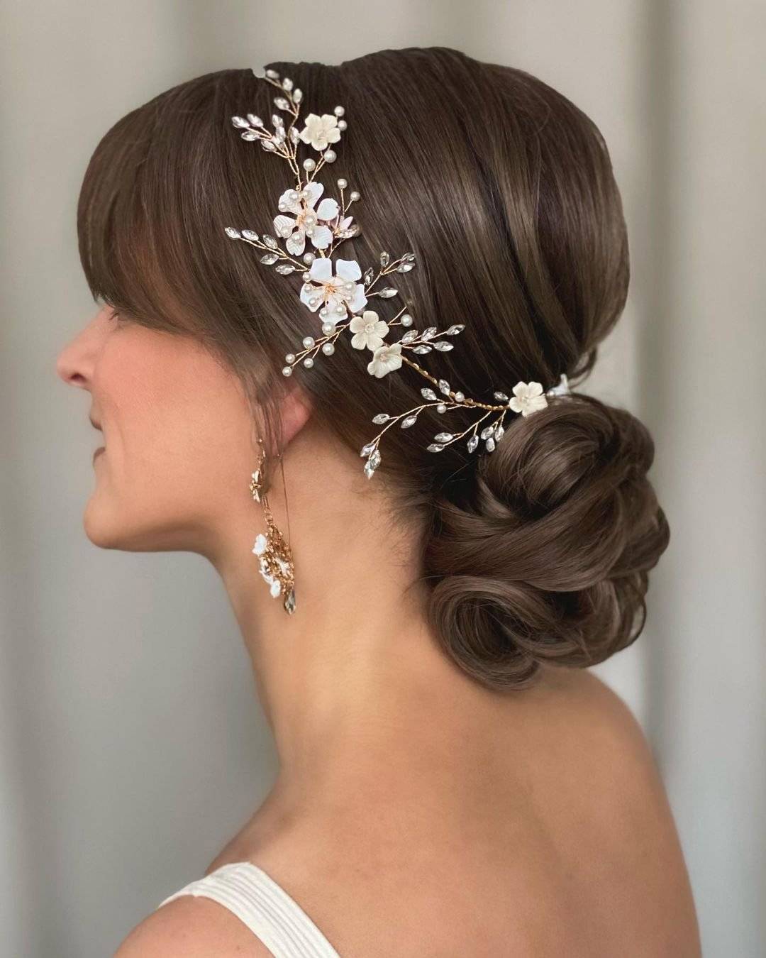 Low Bun With Full Bangs Decorative Accessory — Classy Bun and Bang