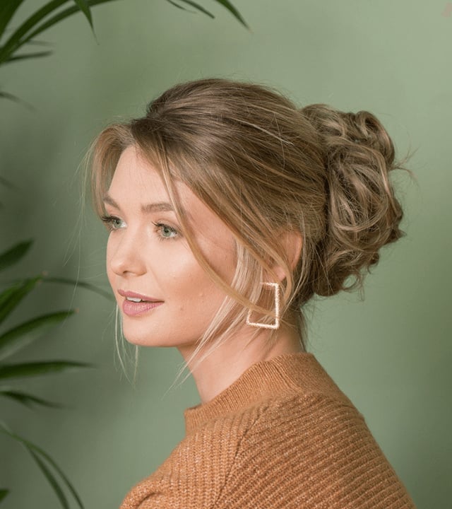 Soft Messy Bun Ash Blonde Curtain Bangs — Classy Bun and Bang
