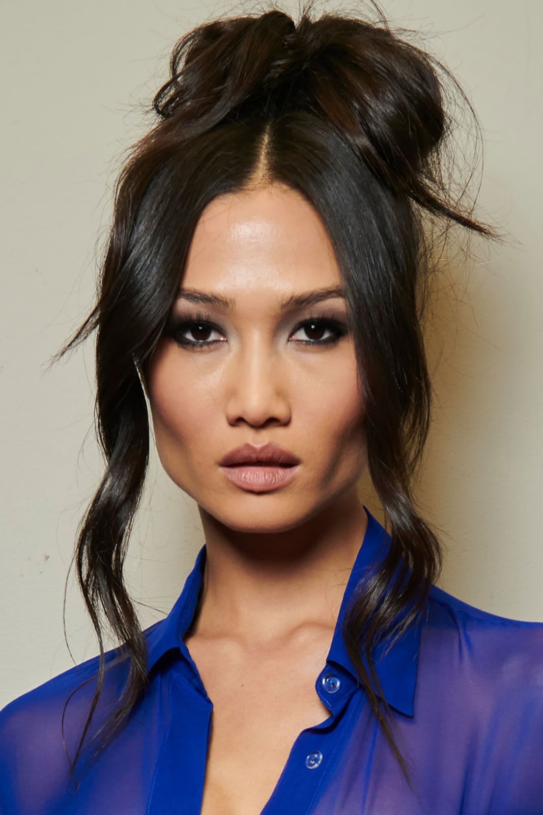 Messy High Updo Wavy Thick Hair — Classy Bun and Bang