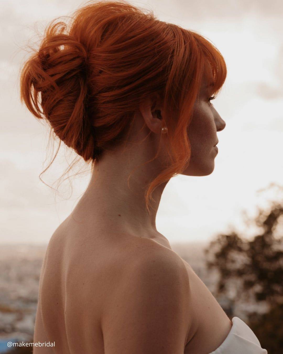 Textured Messy Bun Vibrant Red Wispy Bangs — Classy Bun and Bang