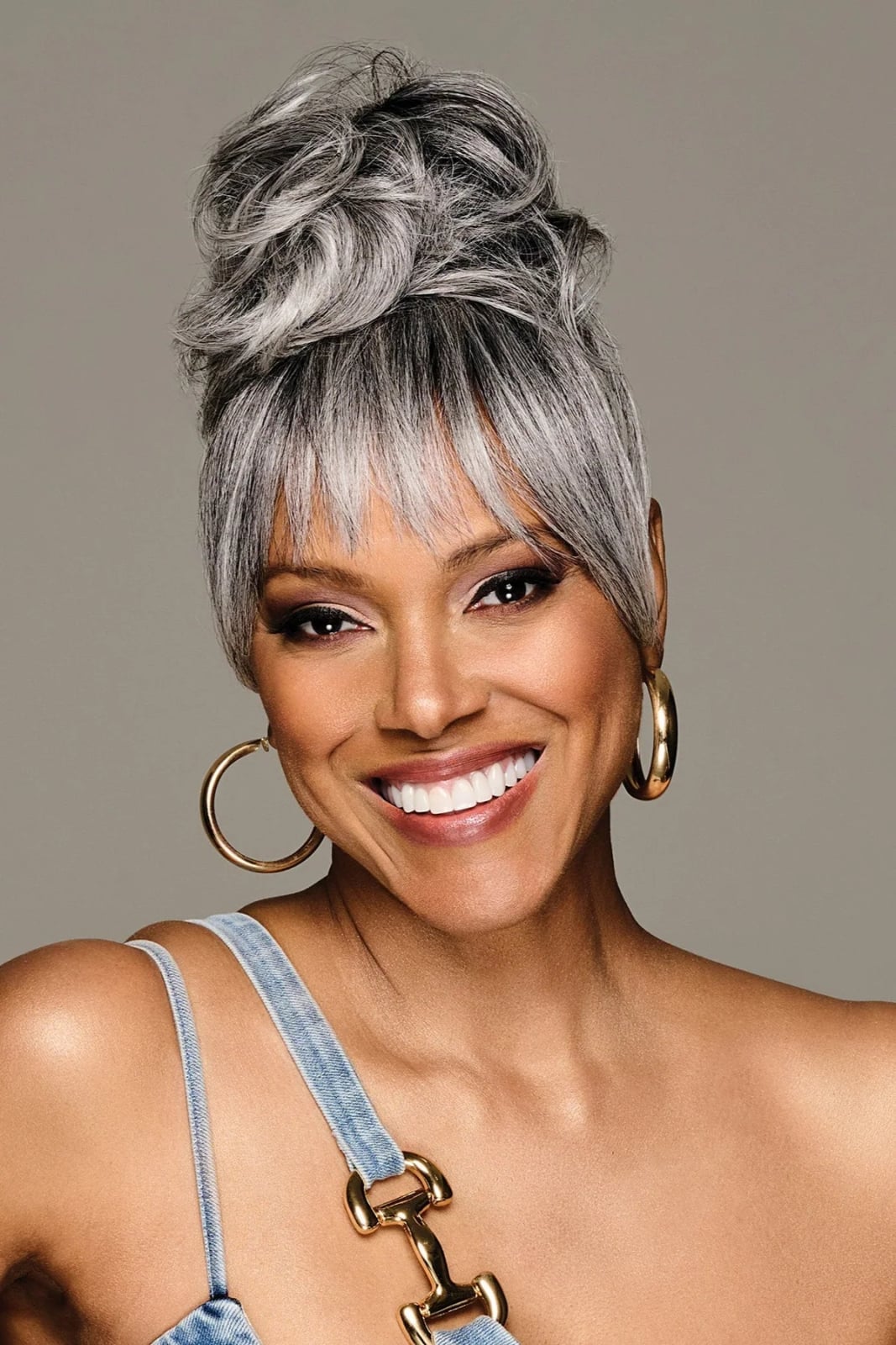 Synthetic Hairpiece Sleek Style Bun And Bangs — Classy Bun and Bang