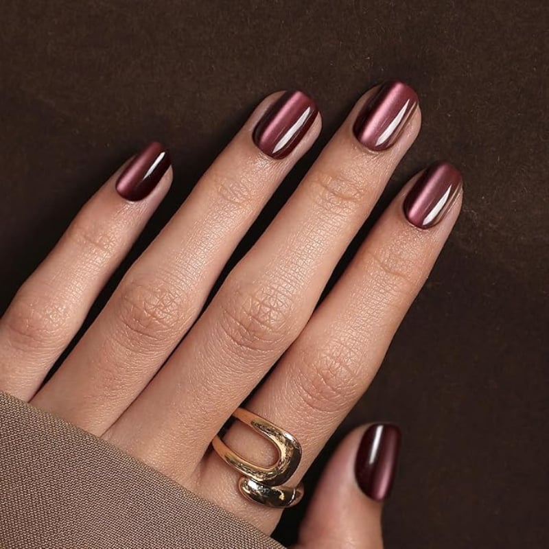 Medium Almond Deep Metallic Burgundy Mirror Chrome — Classy Burgundy Chrome Nails