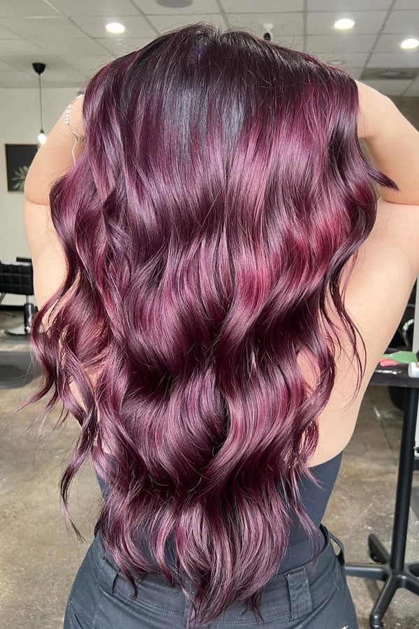 Mid-Back Blowout With Deep Burgundy Dimension — Classy Burgundy Highlights