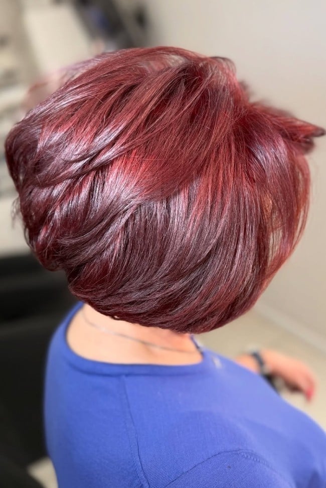Short Textured Bob With Burgundy Tones — Classy Burgundy Highlights