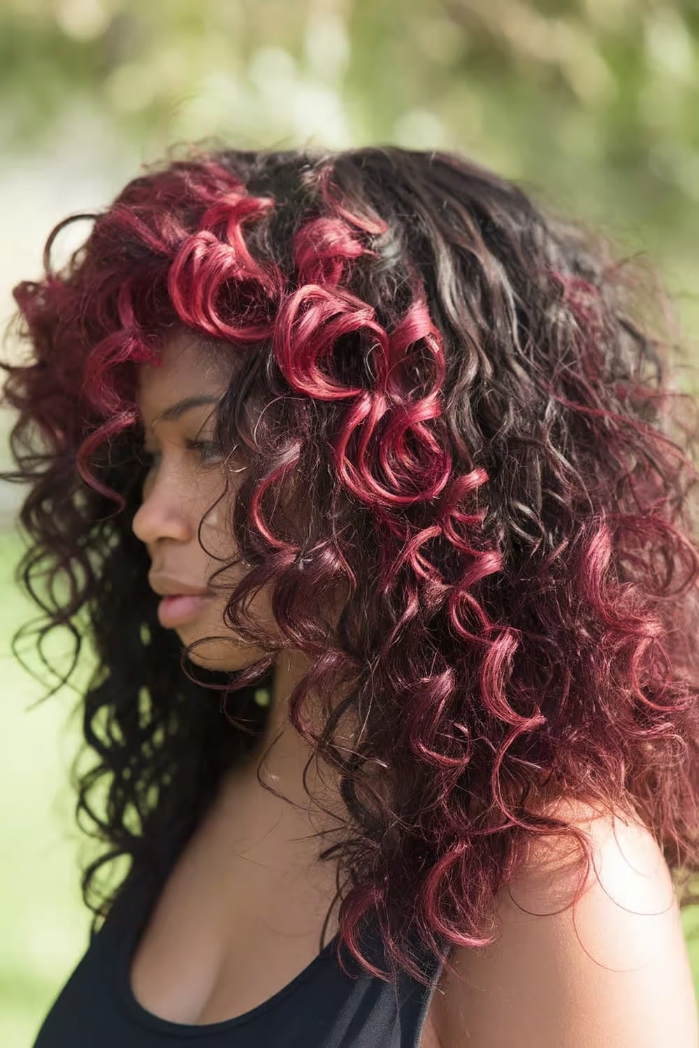 Thick Wavy Mid-Back With Air-Dried Highlights — Classy Burgundy Highlights