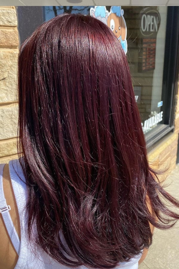 Mid-Back Wavy Hair With Rich Burgundy — Classy Burgundy Highlights
