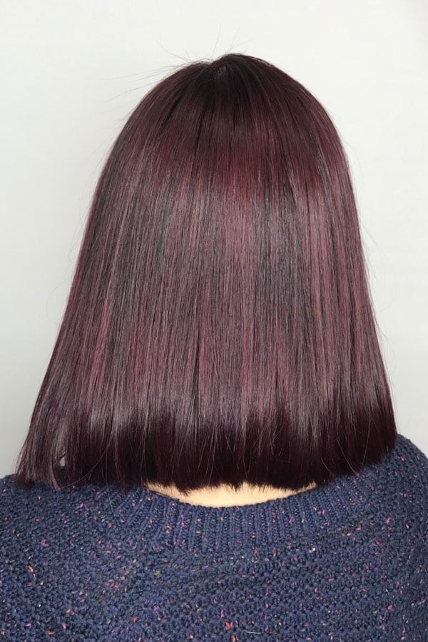 Chin Length Blunt Bob In Uniform Burgundy — Classy Burgundy Highlights