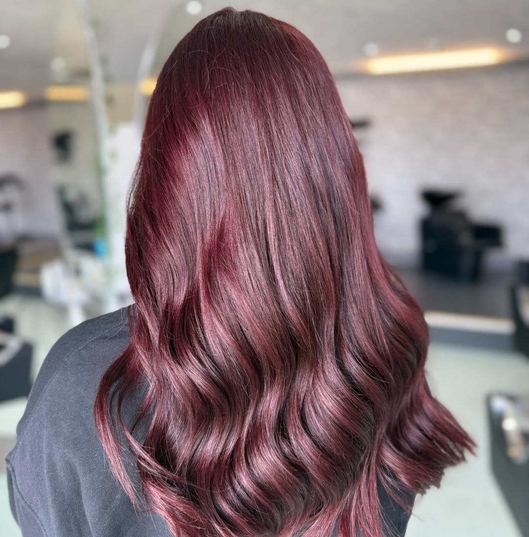 Mid-Back Smooth Waves In Rich Burgundy — Classy Burgundy Highlights